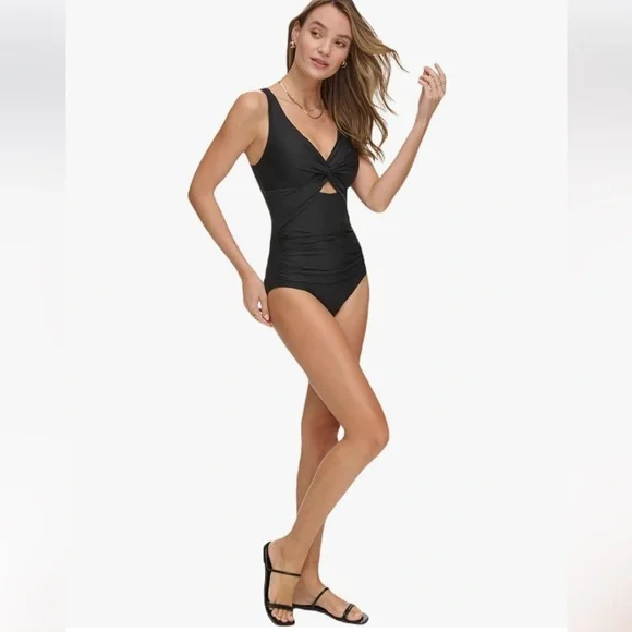 NWOT DKNY Women's Twist Tummy Control One Piece Swimsuit - Picture 1 of 8